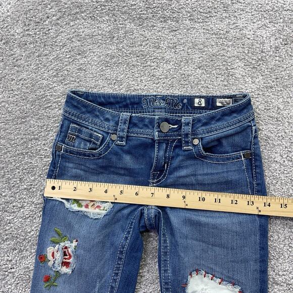 Miss Me Jeans Girls 8 Skinny Blue Denim Distressed Rips Floral Kids Stretch - Picture 10 of 13